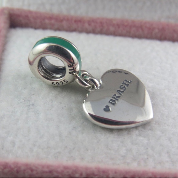 Pandora Brazil Charm Brazil Heart Flag Charm Travel Charm #791911ENMX (T16) - Picture 2 of 3